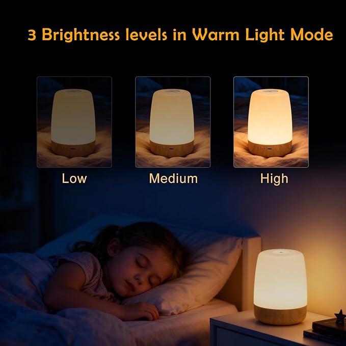 ELITUN Bedside Baby Night Light, Changing 256 RGB Colors Rechargeable Night Light for Kids, Small Wireless Table&Bedside Lamp, Eye Caring Dimmable LED Touch Lamp for Toddler, Kids, Nursing