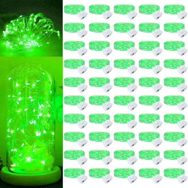 50Pack Fairy Lights Battery Operated, 7ft 20 LED 3 Modes Speed Twinkle Mini String Lights Waterproof Silver Wire Firefly Starry Lights for Mason Jars Wedding Party Christmas Decorations