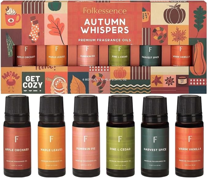 Folkulture Autumn Essential Oils Set | 6 Cozy Fragrance Oils for Diffusers | Pumpkin Spice & Warm Fall Scents | Aromatherapy Oils for Relaxation, Home & Self-Care