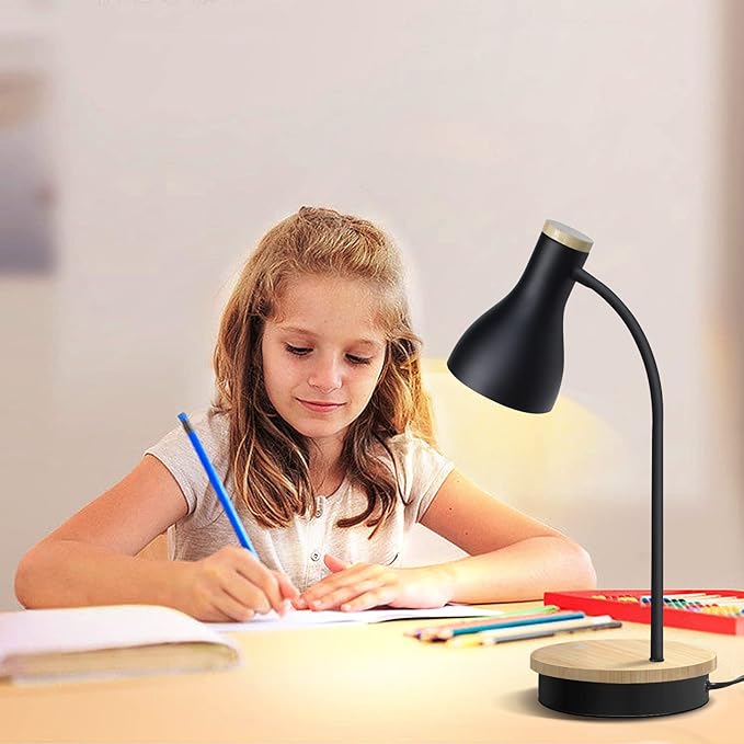 Metal Desk Lamp Wireless Charging Table Lamp Touch Reading Lights Arc Desk Lamps for Bedroom, 3 Way Dimmable Bedside Lamp with USB Charging Ports Lamp for Study Room and Office (Black)
