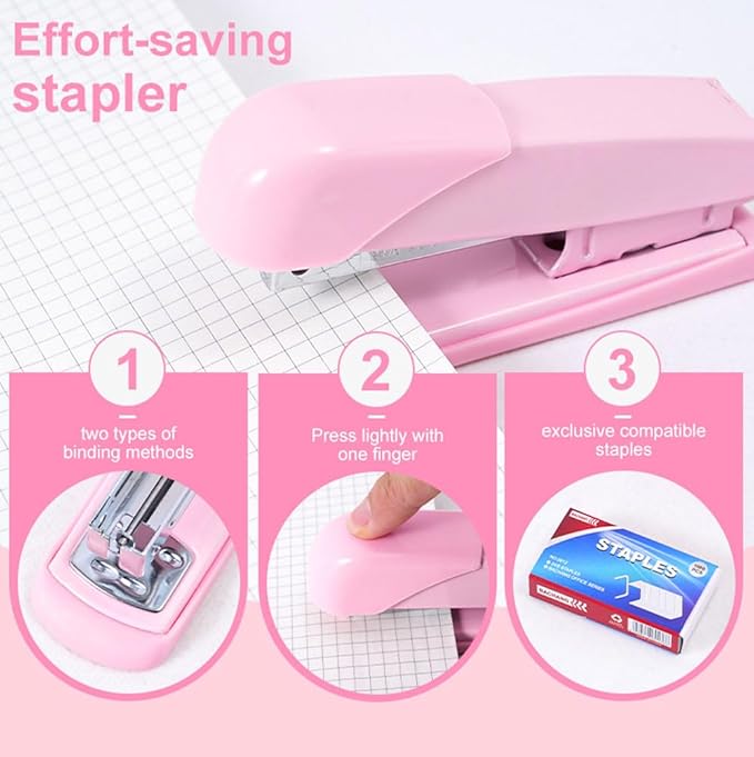 Pink Desk Organizers and Accessories with Desk Organizer 360° Rotating Pen Holder and Office Supplies, Cute Stationery Supplies Set