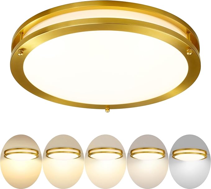 Gold Ceiling Light Fixture Flush Mount LED,16 inch Kitchen Lighting Fixtures Ceiling Mount 36W, Dimmable Close to Ceiling Light Fixture 5CCT for Bedroom,Bathroom,Living Room