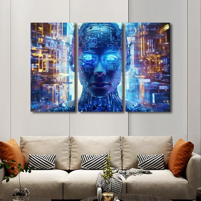 Wall Art for Living Room Multi Panels AI Art for Business and Technology Picture Poster, Artificial Intelligence Artwork Wooden Framed Gallery-Wrapped Ready to Hang, 60" Wx40 H
