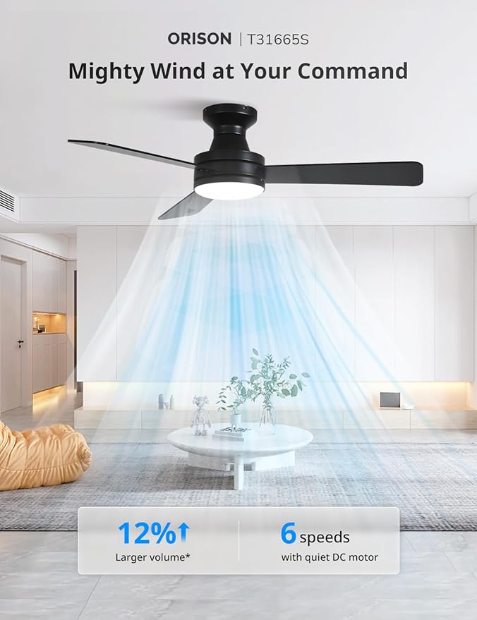 Orison Smart Ceiling Fans with Lights – 42" Low Profile Flush Mount, RGB Backlight & Dimmable LED, Alexa & Google Compatible, 6-Speed Reversible, App & Remote Control, Quiet & Energy Saving, Black
