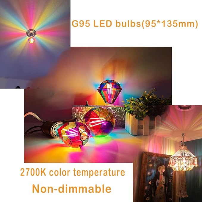 I-SHUNFA Stained Glass Edison LED Light Bulb, E26 Standard Base 6 Watts Heatless G95 Globe Shape LED Light Bulbs for Home Party, Recreation Room,Balcony,Garden,Christmas Decoration（Non-dimmable ）