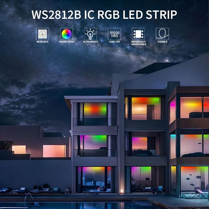 WS2812B IC RGB 5050SMD ECO Individual Addressable LED Strip Light, 16.4FT 300LED 60LED/m Flexible Full Color IP30 DC5V White PCB for DIY Project (No Power Adapter or Controller)