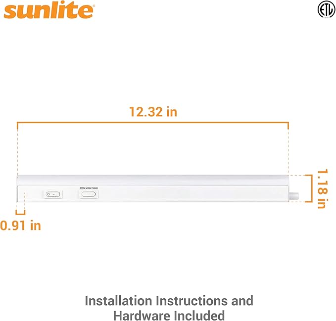 Sunlite LED Under Cabinet Lighting Plug in 12 Inch Linkable Under Counter Lights for Kitchen 16 Watts, 120 Volts, 1600 Lumens, Adjustable 3 CCT 3000K-5000K, 50,000 Hour Lifespan, ETL Listed LED Light