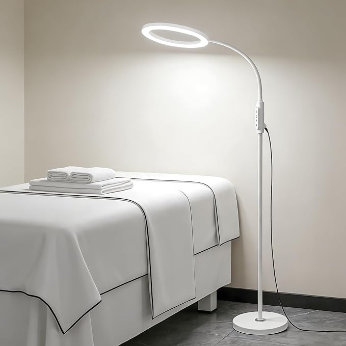 Supe Bright 24W Dimmable LED Floor Lamp with Remote Touch Control Adjustable Gooseneck Standing Light for Reading Makeup Tattoo Lash Extensions White Modern Smart Tall Lamp Living Room Bedroom Office