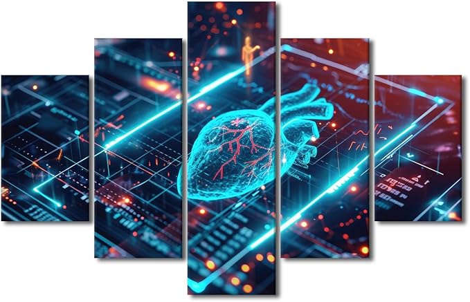 5 Panel Artificial Intelligence Canvas Printing Wall Art Large Wall Art for Living Room AI Generated Print Artwork Canvas Office Computer Screen Picture Framed Wall Art Office Bedroom 60" Wx40 H