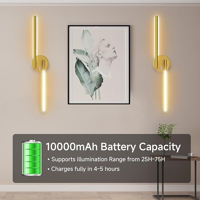 Wall Sconces with Remote,Rechargeable Battery Operated,Wireless Magnetic Wall Lights with RGB Colors&Dimmable,Wall Decor for TV/Mirror,Bedroom,Staircase Gold