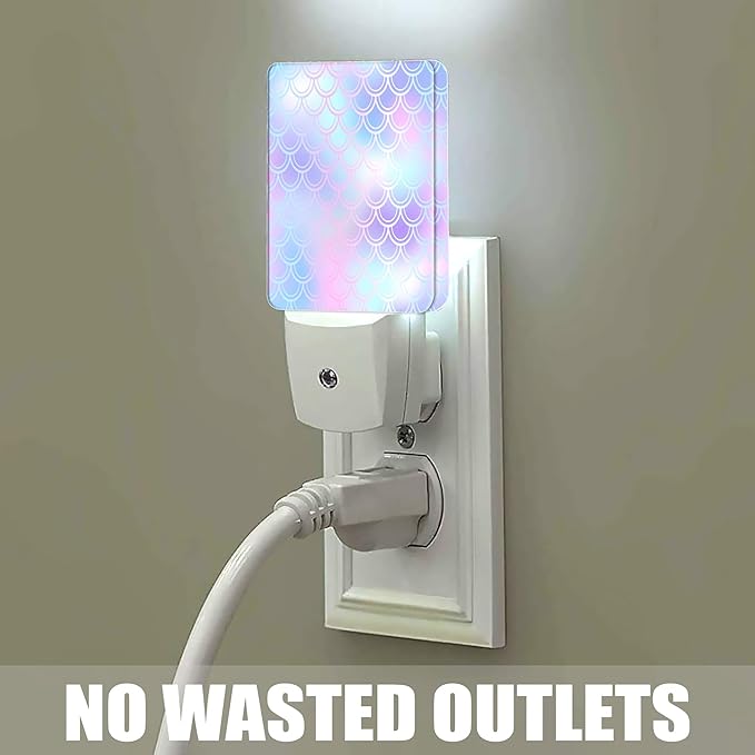 Colorful Mermaid Scales Night Light Plug in Wall Lamp Smart Dusk to Dawn Sensor for Home Decorative, Kids Room Bedroom Bathroom Kitchen Hallway Gifts