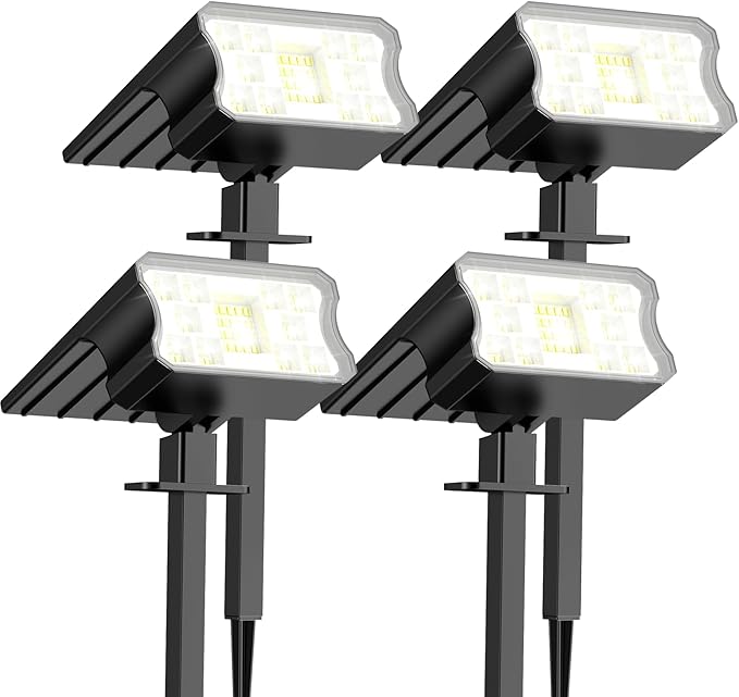Solar Lights Outdoor Waterproof IP67, 4 Pack 60 LED Solar Spot Lights with 3 Lighting Modes, 2-in-1 Auto On/Off Cool White Solar Outdoor Lights for Yard Garden Pathway Landscape