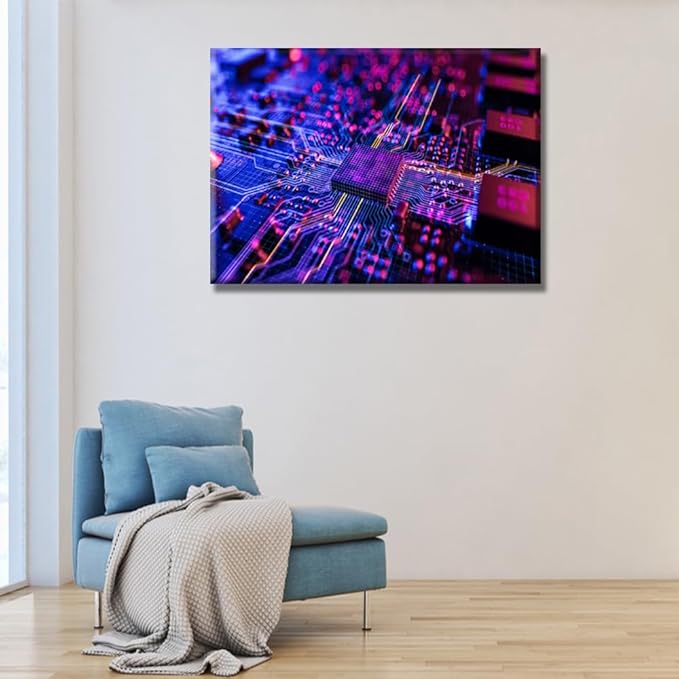 Digital Chip Pictures for Bedroom Wall Decor CPU Concept Prints Wall Art Circuit Board CPU Processor Wall Decor Home Decor Wall Art Canvas Framed Wall Hanging Decor Ready to Hang 20x28 INCH