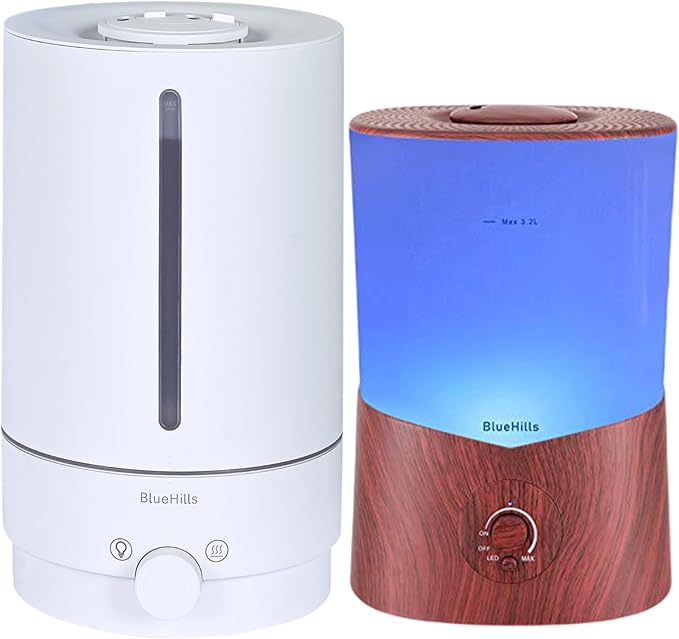BlueHills Premium Set of Two Large 5000 ML XL and 3000 ML Essential Oil Diffusers Humidifier Combo for Large Room Home with Décor LED Lights Great Gift – Value Pack of White and Dark Wood Grain