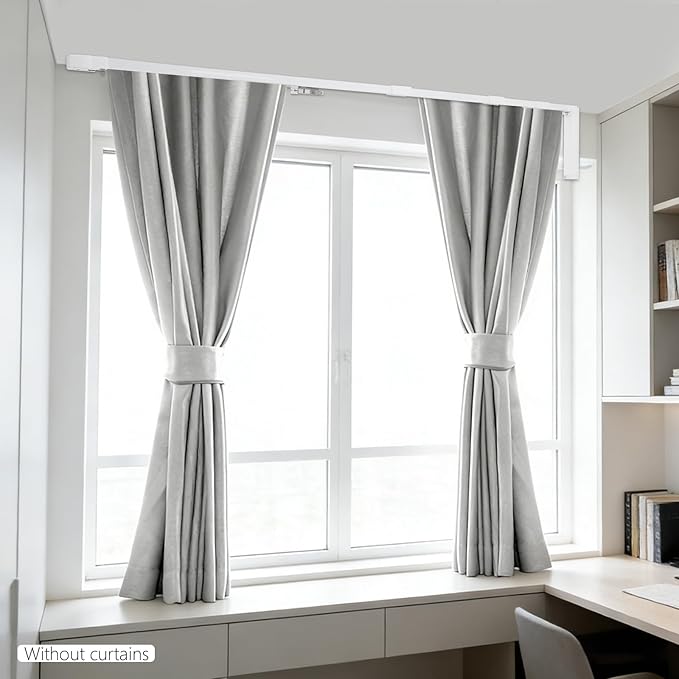 Smart Curtains System, Motorized Curtain Track 47-244 inch Adjustable Length, Motorized Rod with Remote Control, Ceiling and Wall Mount, Automated Curtain Track System (85-244in)