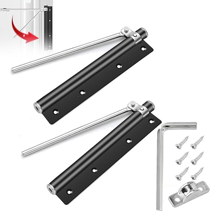 Automatic Door Self-Closing Hinge, Automatic Door Closer, Safety Spring Door Closer,Adjustable Catch Speed Closure,Top Latch Soft Close,Easy to Install,Stainless Steel with Force Arm,Screws and Wrench