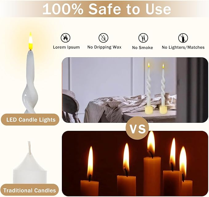 Spiral Taper Candle LED Candlesticks, 10inches Flameless Tapered Candles Battery Candle Sticks Remote Twisted Candlestick for Dinner Holiday Wedding Party Housewarming-1D