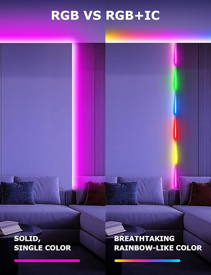 RGB+IC 82FT LED Strip Lights, Continuous Connection Smart LED Lights for Bedroom, Bluetooth LED Lights APP Control, Color Changing LED Light Music Sync for Gaming Room, party, bar, kitchen, Indoor