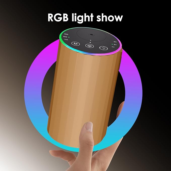 Waterless Essential Oil Diffuser, 7 Colors LED Light, Battery Powered Mini Scent Air Machine, Aromatherapy Mist Diffuser for Home Room Car Office，Black Aluminum Alloy (Gold)