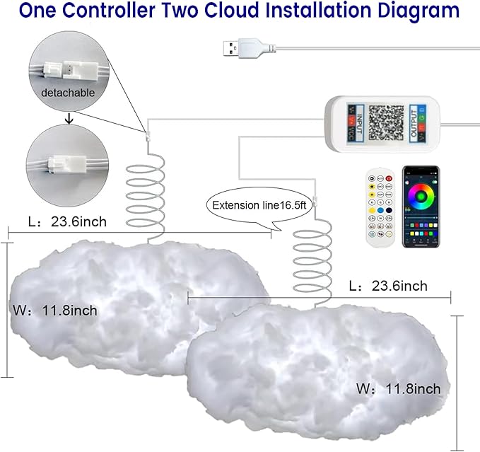 Cloud Led Lights for Bedroom, Multicolor Creative Night Lighting Kit Music Sync with APP, Lightning Changing Strip Lights, Coolest Ceiling Decoration for Room Home Party 2PCS