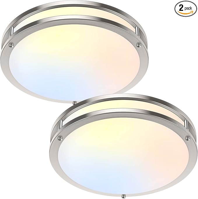 36W LED Ceiling Lights 3600lm Super Bright, Dimmable Flush Mount Light Fixtures 6500K/5000K/4000K/3000K/2700K Adjusted Modern Ceiling Lights 2PACK, 13 Inch Ceiling Lamps for Bedroom Kitchen, Nickle