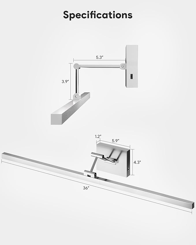 VONLUCE 36" LED Bathroom Vanity Light, 3CCT Modern LED Vanity Lights with 360° Rotatable Head Swing Arm, 15.4W Bathroom Light Fixture Over Mirror, LED Lights for Bathroom Bedroom, Brushed Nickel