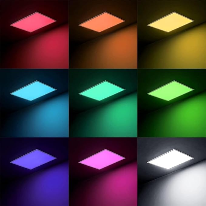 2x4 FT LED RGBW 5000K Multicolor Flat Panel Light Remote & App Controlled 60W 6600lm Color Changing LED Panel Light Smart Wi-Fi Drop Ceiling Light with Alexa/Google Assistant (4 Pack)