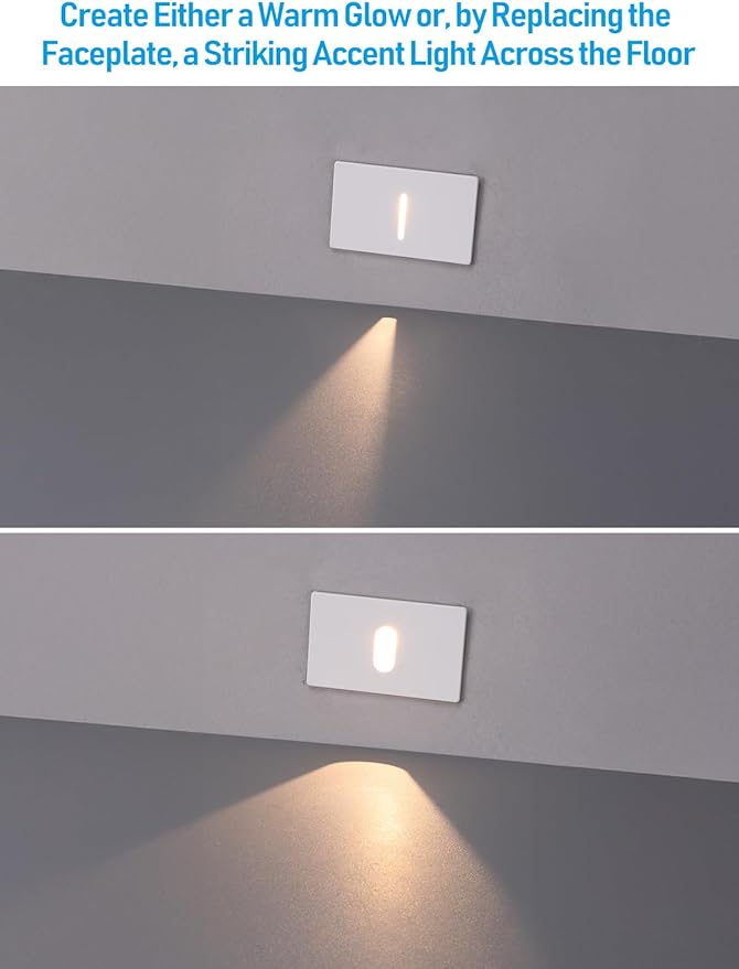 LEONLITE Indoor LED Step Light, 5CCT 120V Dimmable Pin Hole Stair Lights, Anti-Glare 30° Streamlined Lighting Effect for Staircase Bedroom, CRI90, ETL, White, Horizontal, Pack of 6