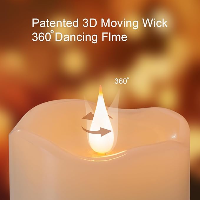 Battery Operated Flameless Candles with Remote Control Timer Flickering LED Candles with 3D Moving Flame Real Wax Fake 3"x 5" Ivory Realistic for Home Wedding, Festival Christmas Party Decoration