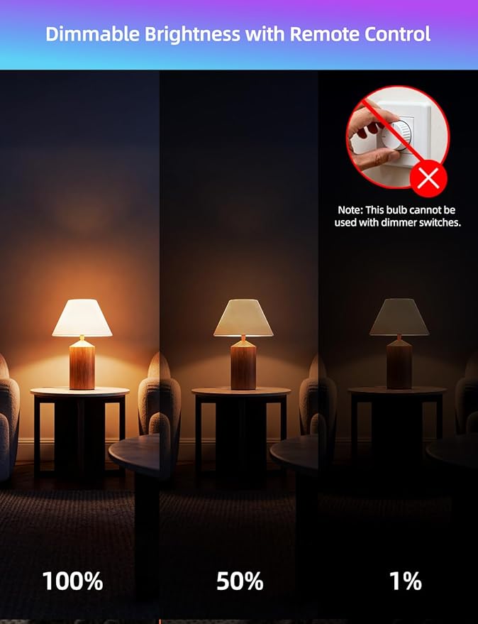 ILC LED Light Bulb 85W Equivalent, Color Changing Light Bulbs 2700K Warm White, Remote Control RGB 6 Modes, Timing, Sync, Dimmable E26 Screw Base (4 Pack)