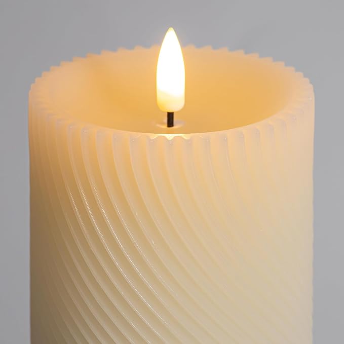 Flickering Flameless Candles with Remote, Real Wax Battery Operated Candles with Timer, Ivory LED Pillar Candles for Wedding/Christmas/Home Decor,Set of 3(Threaded Style)
