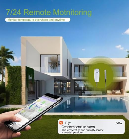 PHOVOLT Zigbee Refrigerator Thermometer:App Notification, Data Record Export, Fridge Thermometer with Probe for Refrigerator, Freezer, Hot Tub.Hub Required