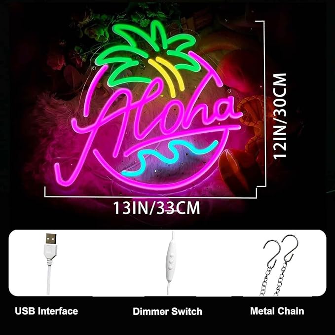 Aloha Beer Led Neon Sign Palm Tree Neon Light Signs for Wall Decor for Light Up Signs for Bedroom Pub Bar Accessories Decorations Aesthetic Birthday Neon Sign Gifts