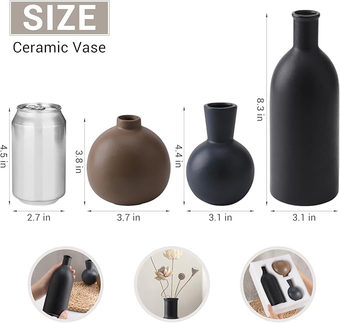 Small Ceramic Vase Set of 3, Boho Modern Flower Vase Room Decor, Farmhouse Decor, Vases for Your Kitchen, Bathroom, Bedroom, Living Room, Office&Shelf Centerpiece Table Decorations Multicolor - 346
