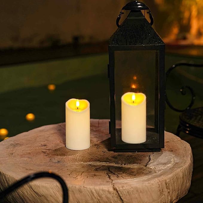 Homemory 6"x3" Outdoor Waterproof Flameless Candles, LED Candles, Battery Operated Candles with Remote and Timers, Electric Fake Plastic Pillar Candles, Ivory White, Set of 2