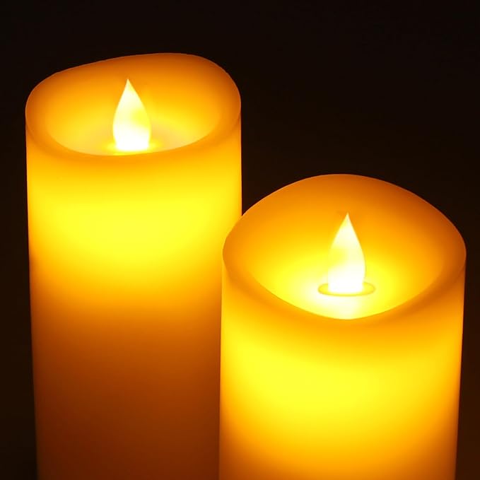 7” x 3” Flameless Candles, Flickering Moving Flame LED Candles, Battery Operated Candles with Remote and Timers, Ivory White, Set of 2