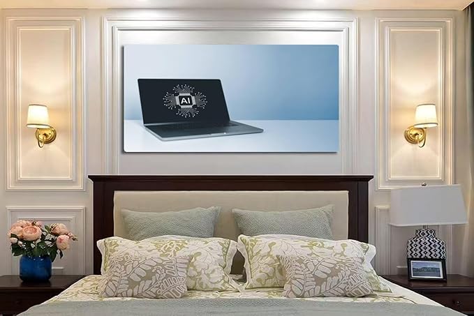 Wibinuki Wall Art Wall Decor Wall Paintings Computer laptop AI or Artificial Intelligence on screen. Using for Living Room Bedroom Bathroom Home Decor Can Be Hung Directly 20"x 40"