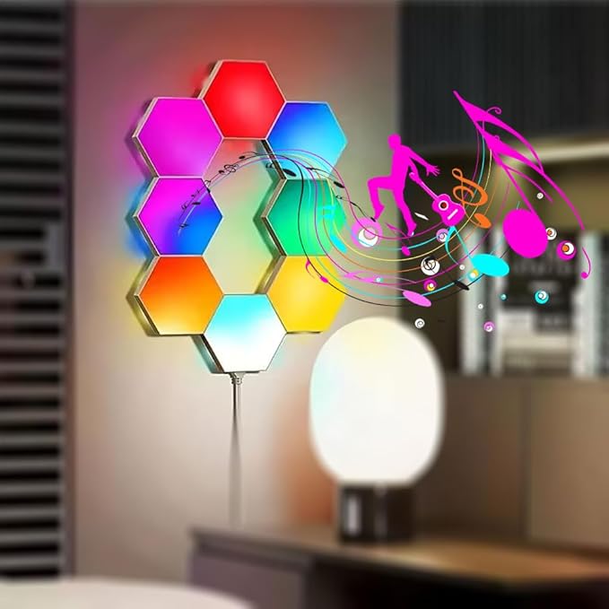 Music Sync Hexagon Lights, Smart LED Wall Lights 10 Pack, 13 Colors Modular Assembled RGB Wall Panels, Hex Light with USB-Power for Autism, Game Room Decor, Party(10 Pack)
