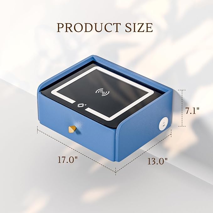 HOMEMORE Floating Nightstand with Charging Station Bedside Table LED Smart Bedside Table Wall Mounted Nightstand Blue