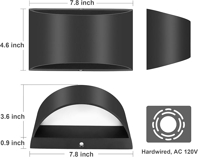 TRLIFE Modern LED Wall Sconces, Remote Control Dimmable and Adjustable Color Temperature 3000K~6000K Aluminum 12W Hardwired 120V AC Dimmable Wall Mounted Light for Bedroom Living Room(Black, 2 Pack)