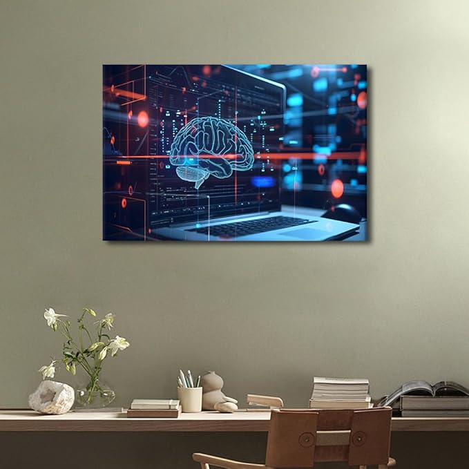 Digital Human Brain Canvas Wall Decor for Living Room Neural Network Paintings Wall Decor Artificial Intelligence Wall Posters for Bedroom Decor for Living Room House Decorations 16"Wx24"Hx1 Panel