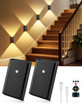 Battery Operated Motion Sensor Wall Sconce Set of 2 – 5000mAh Wireless Rechargeable Wall Lamp Indoor, 3 Colors Up/Down Lighting Magnetic Hallway Light with Remote for Bedroom, Living Room (Black)