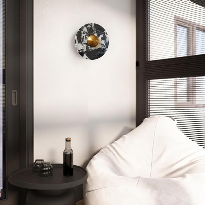 Modern Style Natural Stone Wall Light, LED Warm Light Wall Sconce, Minimalist Round Marble Wall Lamp, Bedside Hallway Entrance Indoor Wall Mounted Lighting Fixtures