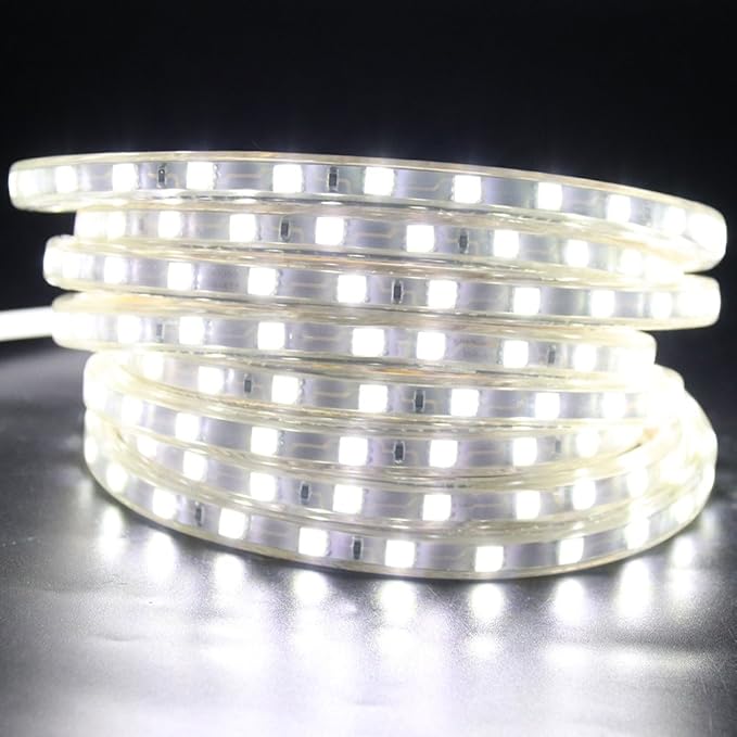 16.4ft LED Light Strip Kit, AC 110-130V Flexible Waterproof Rope Lights, 5050 60 LEDs/M for Indoor Outdoor Commercial Lighting Decoration, Accessories Included, Cool White