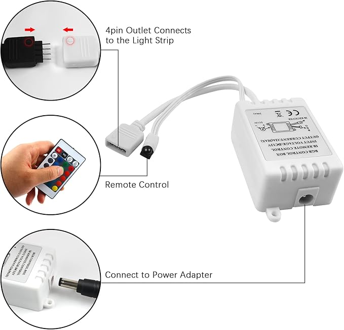 RGBZONE 24 Keys Wireless RGB LED Controller with DC 12V/24V IR Remote Control Box for SMD 5050 3528 2835 RGB LED Strip Lights