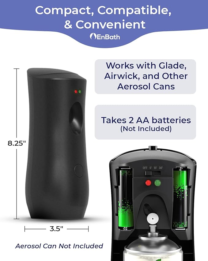 Automatic Air Freshener Spray Dispenser, Black Wall Mounted or Free Standing Battery Operated Sprayer for Home or Commercial Use, 3 Auto Time Settings for Scent Release for Room/Bathroom Freshness