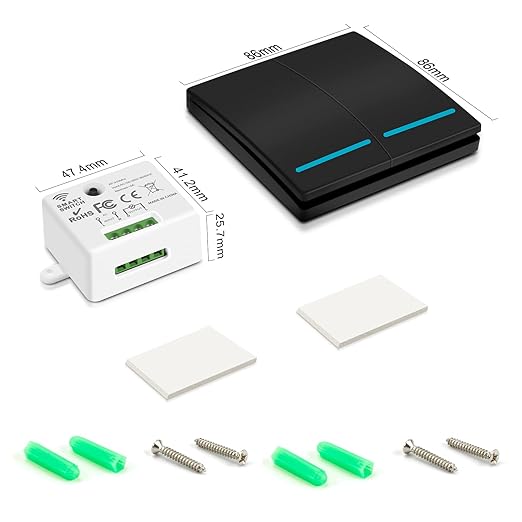 RGBZONE Wireless Remote Light Switch and Receiver Kit, No Wiring, 100ft RF Range, Pre-Programmed, Expandable Wireless On/Off Switches for Ceiling Lights, Lamps (Black)