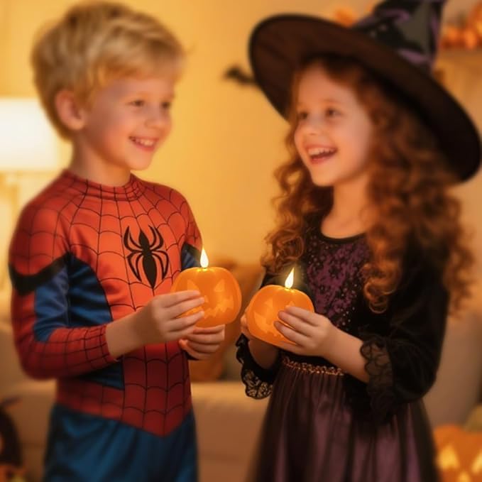 Rechargeable Flameless Candle, Flameless Pumpkin Candle with Timer Remote,LED Real Wax Pumpkin Lamp,Room Bedroom Table Decor, 1 Set of 2