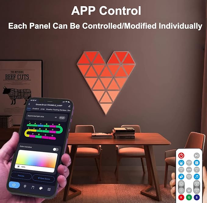Triangle Lights LED Light Panels, Smart LED Wall Lights RGB Gaming Lights with Remote, Gaming Room Decor Work with Alexa Google Assistant,APP & Voice Control Music Sync for Bedroom/Streaming,9 Pack