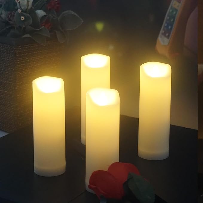 2 Pack LED Flameless Candles with Remote Battery Operated Outdoor LED Lights 2"x 6" Fake Flickering Waterproof Candles for Home Decorations Garden Decor Wedding Party Christmas Party